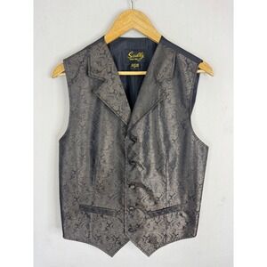 Scully Mens Paisley Jacquard Western Vest Charcoal Bronze Notch Lapel Small